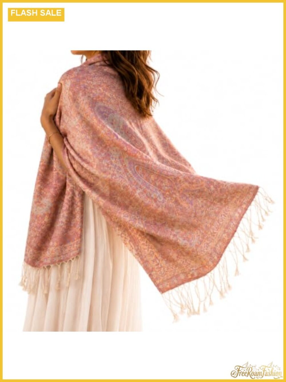 Paisley Pattern Shawl Wrap with Fringes - Blanket Scarf Fall Winter